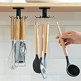 SHBaizoy 360° drehbarer Küchenutensilienhaken 2 Stücke, Haken für Küchenutensilien mit 6 Haken,kein Bohren Aufbewahrungs-Organizer-Rack, für Küche/Bad/Garderobe (Schwarz).