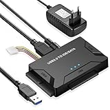 Amtake USB 3.0 zu IDE/SATA Festplatte Adapter Für 2,5 und 3,5-Zoll SATA/SSD, USB SATA Adapter Konverter，Unterstützt Mehrere Systeme Wie Windows 10/8/7/XP/Vista, Mac OS, Linux Usw(Mit 12V 2A Netzteil)