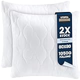 Utopia Bedding Kopfkissen 80x80 cm (2er Set), Gestepptes Kissen für Bett und als Dekokissen, Kissenfüllung, SofaKissen, Zierkissen für Couch (Weiß)