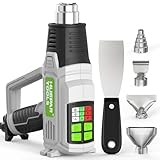 Huepar Tools 2000W Heißluftpistole mit LCD-Bedienfeld, 12 Temperaturstufen 50℃-600℃ Heißluftfön, 2 Luftstromeinstellung, Keramik-Heizkern, Ideal zum Basteln, Schrumpfen von PVC, Abbeizen von Farbe