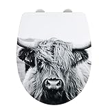 WENKO WC-Sitz mit Absenkautomatik (Softclose), Toilettensitz abnehmbar durch Fix-Clip, O-Form, bruchstabiler Thermoplast, Toilettendeckel mit mehrfarbigem Hochglanzdruck Yak-Motiv, Mod. Yak