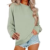 Damen Pullover Baumwolle Langarm Sweatshirts Rundhals Sweatshirt Jacke Baumwolle Damen Ohne Kapuze Frühling Langarmshirt Oversize Pulli Warm Sweatpullover Elegant Sportshirt Lang Oberteile Thermo