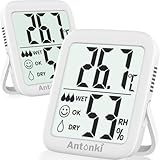 Antonki 2 Stück Innen Raumthermometer,Digital Thermometer Hygrometer Temperaturmonitor, innen Temperatur und Luftfeuchtigkeitmessgerät für Gewächshaus, Wohnzimmer