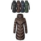 Covalliero - Damen Steppmantel | Wintermantel mit Kapuze | Reitmantel mit Reitschlitz | wasserabweisender Damen Mantel mit üppiger Wattierung | Reitbekleidung in Coffee | Größe M