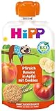 HiPP Bio Quetschie Pfirsich - Banane in Apfel mit Cookies - Felix Faultier (8 x 100g), ab 1 Jahr, Früchte mit Getreide, ohne Zuckerzusatz, in bester Bio-Qualität