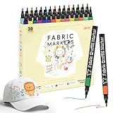 APXEL 30 Textilfarbe Waschmaschinenfest Textilstifte, Ungiftig Textilmarker Waschfeste Permanent für T-Shirts Stofftaschen Jeans Stoffmarker zum Basteln Stifte mit Feiner Spitze