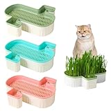Liummrcy Katzengewächshäuser, Ausrüstung zur Pflanzenkeimung, Katzengras-Pflanzgefäß, 3-teiliges erdfreies Katzengras-Anzuchtset, Katzengras-Saatschale, Saatschale, Katzengras-Box