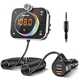 SONRU Bluetooth FM Transmitter für Auto, FM Bluetooth Adapter Auto QC3.0 & PD3.0 20W Dual USB Ladegerät, Kfz Radio Auto Freisprechanlage mit Bass Booster, Unterstützungs TF Karte AUX Ausgang