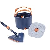 DJOAIUYF Spinnen Mop und Eimer Spin Mop und Eimer Kit Wischmop Set mit 1* Spin Mop 1* Eimer & 5* Mop-Reinigungstücher,und Schaufel hat Kammzähne,Einstellbar,für Bodenreinigung (Dunkelblau)