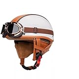 Vintage-Motorradhelm, DOT/ECE-Geprüft, Offener Motorradhelm, Offener Motorradhelm Mit Schutzbrille, Piloten-Jethelm, Motorradhelm, Abnehmbarer Nackenkragen E,M=57-58CM