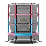 COSTWAY Ø165cm Gartentrampolin mit Sicherheitsnetz, Trampolin bis 135KG belastbar, Indoor-/Outdoortrampolin für Kinder ab 3 Jahre (Macaron)