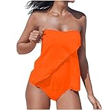 EMATOP Zweiteiliger Badeanzug Damen Sexy Schulterfrei Bikini Set Bauchkontrolle Bademode Tankini Sets Elegant Einfarbig Strandmode Badeanzüge Sommer Sport Oberteil mit Badeshorts Beachwear