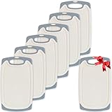 KPYTO Frühstücksbrettchen 6er Set + 1 Brettchen gratis, 25 x 15 cm, Schneidebrett Set, beidseitig, rutschfest mit Saftrille, Creme Brettchen, Brotzeitbrett (creme-grau)