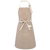 Halinuia 1/2 Stück Schürze Damen Kochschürze Damen Antifouling Verstellbare Küchenschürze mit 2 Großen Tasche Latzschürze für Kochen Backen Hausarbeit Gartenschürze (1, Braun)
