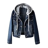 OIUHJN Frauen Vintage-Jeans-Jacke lässige Kapuzen-Knopf-Daunentasche Langarm-Denim Lange Mantel Damen Schwarz