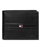 Tommy Hilfiger Herren-Geldbörse aus Leder, mehrere Kartenfächer, Ausweisfenster, kompakt, Schwarze geprägte Streifen, Einheitsgröße, Zweifarbige Klassische Faltbörse – mehrere Kartenfächer