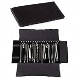 UdaLen Schmuckrolle, Samt Rolle Schmuckschatulle, transparente PVC-Netztasche staubdicht, Reise-Organizer für Schmuck, Schmuckrolle mit Taschen und Reißverschluss (Schwarz, Flannel)