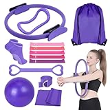 Pilates Ring Set 13-teilig für Frauen: Pilates Rings Kit mit Magic Circle 38cm Yoga Ball 25cm Widerstandsbänder & Tasche - Home Gym Equipment für Pilates Yoga Training zuhause für Bauch Beine Po