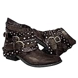 IQYU Bikerboot FüR Frauen,Westernstiefel Mit Absatz Plateau,Stiefeletten Mit GüRtelschnalle Damen,Herbst Und Winter Vintage Lederschuhe,Damen Cowboy Stiefel,Ankle Boots Mit Nieten Casual