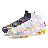 Juioguae Fussballschuhe Herren mit Stollen Damen Fussball Schuhe Unisex Fußballschuhe für Kinder Mädchen Jungen,lila-weiß,36EU