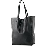 modamoda de T163 Damen Leder Shopper Schultertasche Large mit Innentasche handmade in Italy, Farbe:Schwarz2021