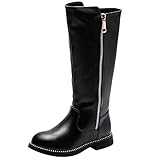 rismart Mädchen Langschaft Stiefel Leder Kniehohe Mode Reitstiefel mit Warm Gefüttert und Seitlichem Reißverschluss SN03922(Schwarz,34 EU)