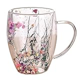 Getrocknete Blumen Glas Teetasse, Doppelwandige Glasbecher, Schöne Teetasse Mit Griff, Getrocknete Blumen Doppelwandige Kaffeetasse Aus Glas Für Latte, Cappuccino, Teebeutel, Heiß