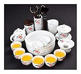 GLJTUO 15-Teiliges Handbemaltes Chinesisches Kung-Fu-Teeservice, Teekannenset Aus Litschi-Keramik, Teetassen- Und Untertassenset Aus Weißem Porzellan, Teeservice, Teetassenset Aus Knoc,