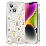 Yirlbey Weihnachten Magnetisch Handyhülle für iPhone 14 / iPhone 13 6,1' Hülle, Transparent Aesthetic Christmas Schleifen Lebkuchen Weihnachtsbülle Motiv Design Case Kompatibel mit MagSafe Schutzhülle