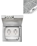 Strixorn Bodensteckdose 2-fach Edelstahl, 16A 4000W AC250V Wasserdichte Einbausteckdose Bodentank mit EU-Steckdosen, Versenkbar für Büro, Hotel, Küche, Wohnzimmer, Innen- und Außenbereich, IP54