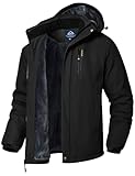 donhobo Herren Skijacke Wasserdicht Winddichte Winterjacke Warme Fleece-Futter Outdoor Übergangsjacke mit Abnehmbarer Kapuze, Schwarz, L