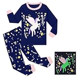 Pilipulu Mädchen Schlafanzüge Langarm Baumwolle Einhorn Schlafanzug Kinder Unicorn Pyjama Set Nachtwäsche 116 Glow in The Dark/Einhorn 2