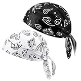 2pcs Sport Bandana Cap Hat Sommer Anti-UV Schutz Kopfbedeckung Mütze Damen Herren Kopftuch Piratenmütze Bikertuch Stirnband, Elastizität Atmungsaktiv Fit und für Outdoor-Aktivitäten (Schwarz, Weiß)