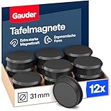 GAUDER Magnete für Magnettafel - Starke Whiteboard- und Kühlschrankmagnete - Runde Tafelmagnete für Büro, Schule & Haushalt (31 x 10 mm - 12 Stück - schwarz)