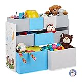 Relaxdays Kinderregal mit 9 Stoffboxen, Lagerfeuer Kindermotiv, Spielzeugregal Organizer HBT 66 x 82,5 x 29,5 cm, bunt