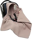 Einschlagdecke Babyschale aus Waffelstoff für Neugeborenen und Kleinkinder Herbst Winter Baumwolle Baby Decke Kuscheldecke Für Autositx Kinderwagen Buggys z.B. Maxi Cosi 3 Punkt Gurt (Altrosa/Beige)