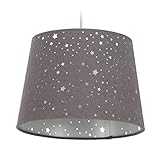 Relaxdays Kinderzimmerlampe Sterne, hängende Schirmlampe, Jungen & Mädchen, Sternenhimmel, E27, runder Stoffschirm, grau, 10028042_111