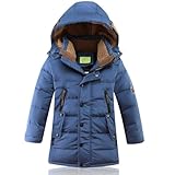 MEYOCEYO Winterjacke Kinder Daunenjacke Jungen Wintermantel Verdicken Daunenmantel Warm Lange Winterparka mit Kapuze Marineblau 150