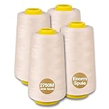 NäHgarn Overlockgarn 100% Polyester Elfenbein NäHgarn Set FüR NäHgarn Faden Garn NäHmaschine 4 NäHgarn Zwirn ReißFest NäHmaschinengarn Thread NäHfaden Overlock Garn 40/2 Je 2745 M, Insgesamt 11000m