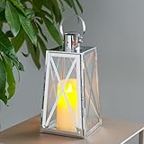TRIROCKS Edelstahl Dekorative Laterne 30 cm hoher Metall Kerzenhalter mit klaren Glasscheiben Perfekt für Wohnkultur Wohnzimmer Partys Events Tischplatte drinnen draußen (Silber)