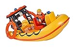 Simba 109251047 - Feuerwehrmann Sam Neptune Boot, mit Penny Figur im Tauchoutfit, mit Geheimfach und mechanischer Seilwinde, schwimmt auf dem Wasser, 20cm, für Kinder ab 3 Jahren, Gelb, Orange