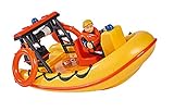 Simba 109251047 - Feuerwehrmann Sam Neptune Boot, mit Penny Figur im Tauchoutfit, mit Geheimfach und mechanischer Seilwinde, schwimmt auf dem Wasser, 20cm, für Kinder ab 3 Jahren, Gelb, Orange