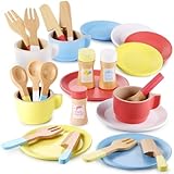 GAGAKU Geschirrset aus Holz - 27 Teiliges Spielküche Zubehör Kinderküche Zubehör Holz für Kinder Teeset Kinderspielzeug für Mädchen und Jungen