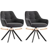 COLAMY Drehbare Esszimmerstühle 2er Set, Esszimmerstühle Drehbar mit Armlehne, Armlehnstuhl Drehbar mit Rückenlehne für Esszimmer, Stühle aus Weichem Florstoff mit Metallgestell für Küche, Grau