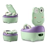 ACXIN Kinder Töpfchen Kindertoilette für Kleinkinder Toilettentrainer Kinder Toiletten Babytopf mit Spritzschutz&Armlehnen Toilettentrainer Cartoon Deckel (Normal Typ, Grün)