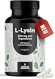 L-Lysin hochdosiert - 400 Kapseln - pures L Lysin. Aus pflanzlicher Fermentation - L Lysin Kapseln- Vegan und produziert in Deutschland