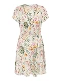 JDY Damen Viskose Kleid JDYSezen Life Kurzarm-Sommerkleid mit Blumen Knielang 15351568 Cloud Dancer/Tropical Flowers L