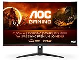 AOC Gaming CQ32G2SE - 32 Zoll QHD Curved Monitor, 165 Hertz, 1ms, FreeSync Premium (2560x1440, HDMI, DisplayPort) schwarz/rot