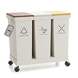3-er Mülleimer-Set Küche Mülltrennsystem 3x Mülleimer mit Deckel, 3 X 20L, herausnehmbare Recycling-Mülleimer mit Rollen, Mülltrennsystem für Papier, Kunststoff, Glas, Küchenmülleimer (60L-150)