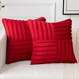 MIULEE 2er Set Plüsch Kissenbezug 45x45 Rot Weiche Künstliche Pelz Kissenhülle Zierkissenbezug Dekokissen Sofakissen Dekor für Sofa Couch Schlafzimmer Zuhause